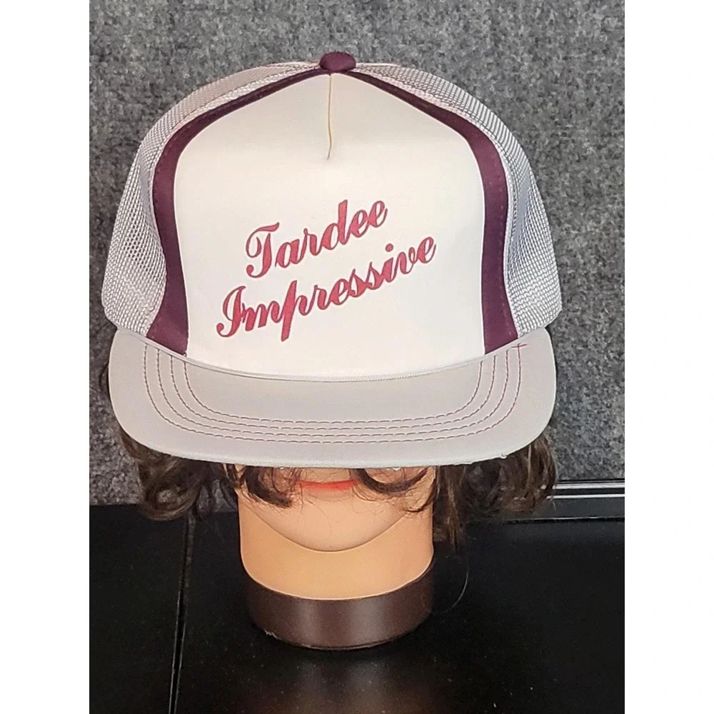 Vintage Headwear Trucker Hat Tardee Impressive White Burgundy Snapback 80s Retro